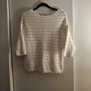 Magaschoni Women's White Cropped Crochet Knit Sweater